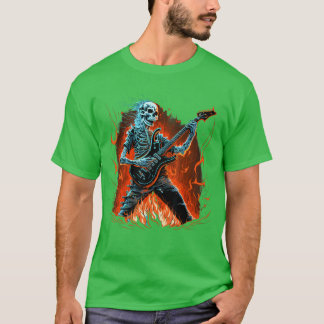 Camiseta Guitarra Elétrica Skeleton Guitarist Metal Punk Ro