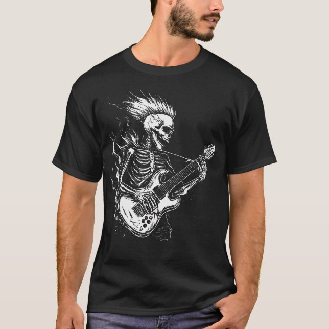 Camiseta Guitarra Esqueleto Heavy Metal (Frente)