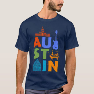 Camiseta Guitarra Lembrança de Austin Música Cidade Austin 