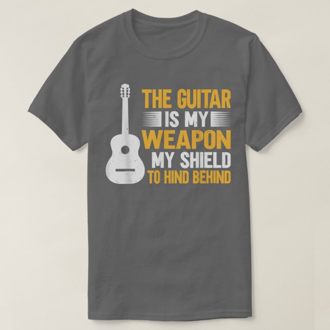 Camiseta Guitarra Musical Guitarista Minha Arma, Meu Escudo (Frente do Design)