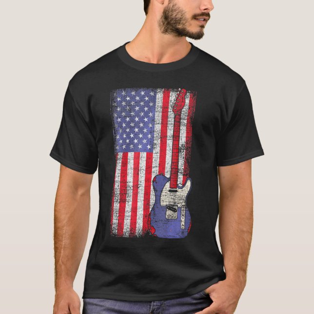 Camiseta Guitarra Patriótica Americana dos Estados Unidos (Frente)