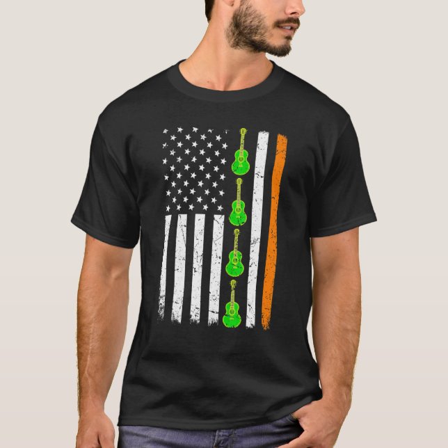 Camiseta Guitarra Patriótica Irlandesa Americana (Frente)