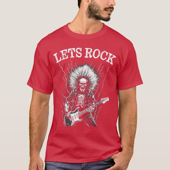 Camiseta Guitarra Pesada De Pedra E Roll Skeleton (Frente)