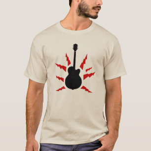 Camiseta guitarra preta com raio vermelho