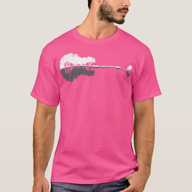 Camiseta Guitarra Reflete Em Árvores De Florestas De Água A (Frente)