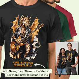 Camiseta Guitarra Tocando Dragão Alado Ouro, Adicionar Nome
