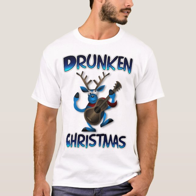 Camiseta Guitarra Tocando Reindeer Bêbado no Natal Feio (Frente)