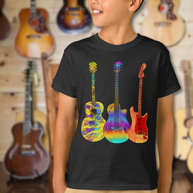 Camiseta Guitarras Coloridas (Colorful guitar black tshirt psychedelic funky guitars for guitarists musicians and music lovers)