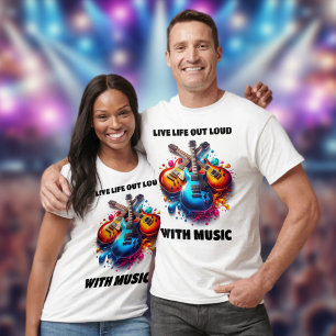 Camiseta Guitarras Coloridos Vivem A Vida Alto com Música