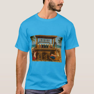 Camiseta Guitarras e micro cervejas no bar da praia
