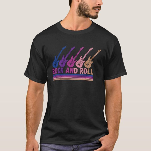 Camiseta Guitarras Elétricas Rock & Roll Multicolor (Frente)
