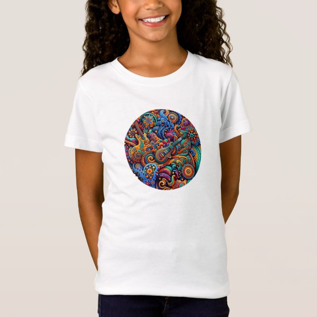 Camiseta Guitarras no estilo mandala batik (Frente)