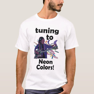 Camiseta Guitarrista Afinando Para Cores Neon Festa Musical