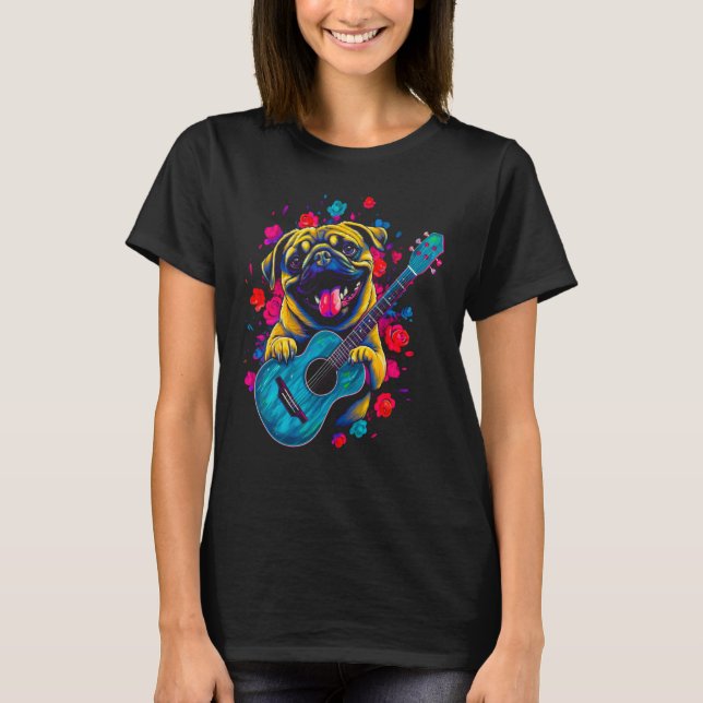 Camiseta Guitarrista cachorro Pug (Frente)