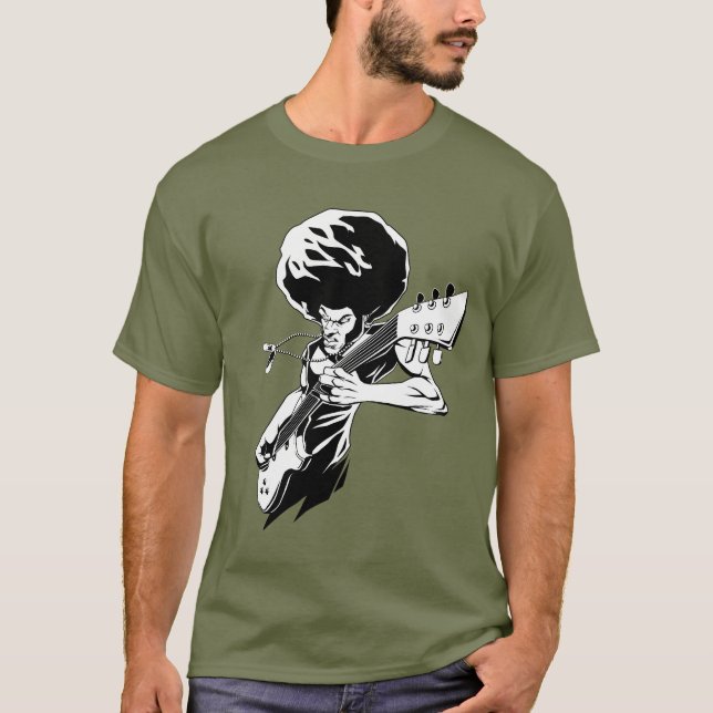 Camiseta Guitarrista da rocha do Afro (Frente)