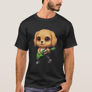 Camiseta Guitarrista de cachorro Kawaii Chibi engraçado Ret