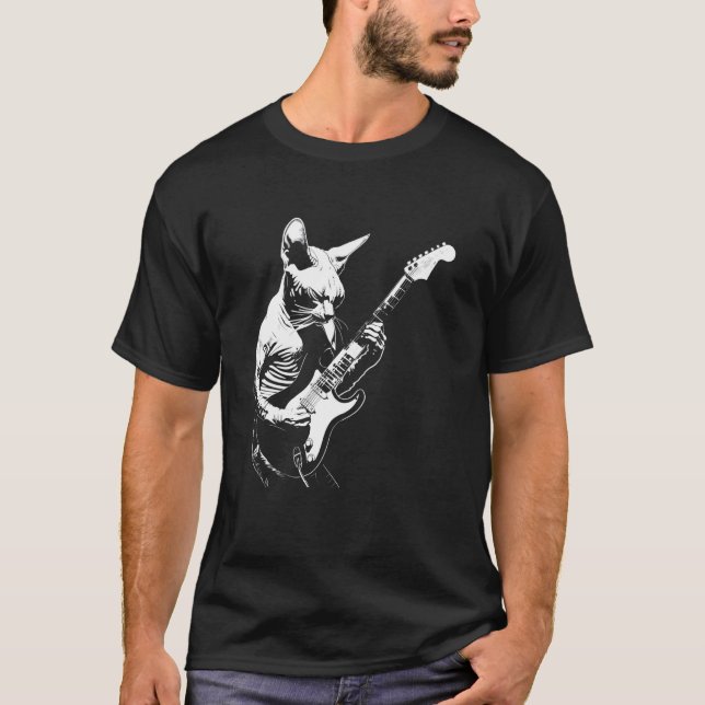 Camiseta Guitarrista de Gato Gaita - Devon Rex Pai Mãe (Frente)