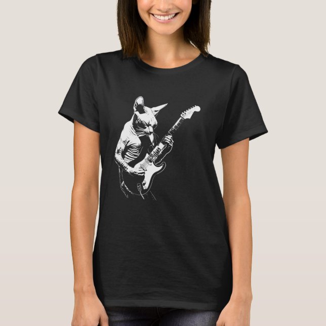 Camiseta Guitarrista de Gato - Mãe Pai Devon Rex (Frente)