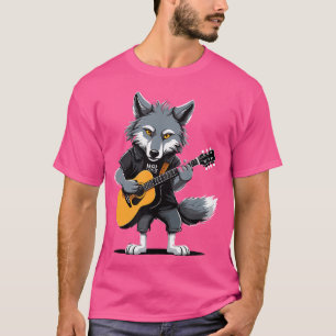 Camiseta Guitarrista de Leão Jogando Violão Acústico