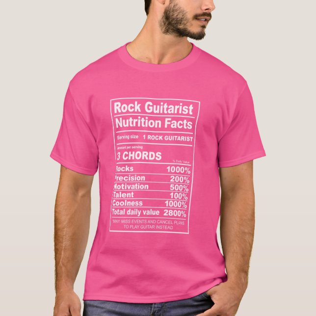 Camiseta guitarrista de rock, guitarrista, rótulo nutricion (Frente)