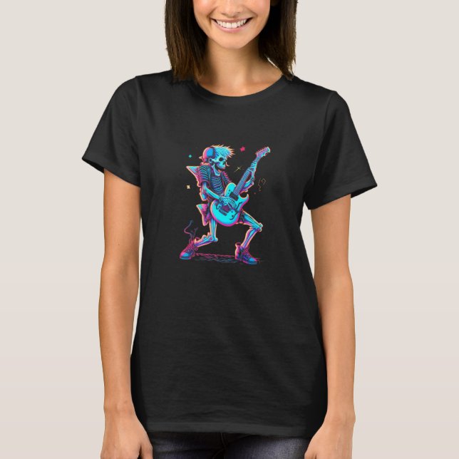 Camiseta Guitarrista do Concerto de Rock and Roll Esqueleto (Frente)