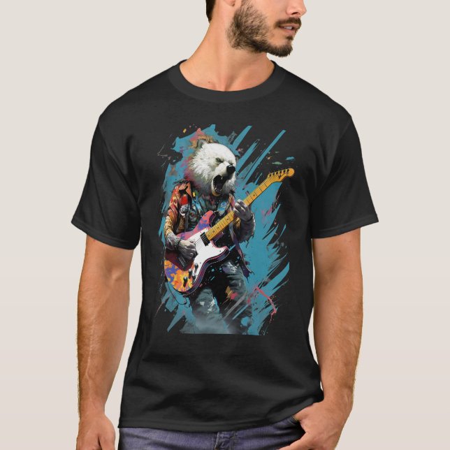 Camiseta Guitarrista do Urso Polar de Rock (Frente)