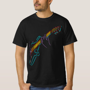 Camiseta Guitarrista e silhueta colorida de um violão