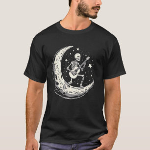 Camiseta Guitarrista Esqueleto Lua Crescente Estrelada Músi