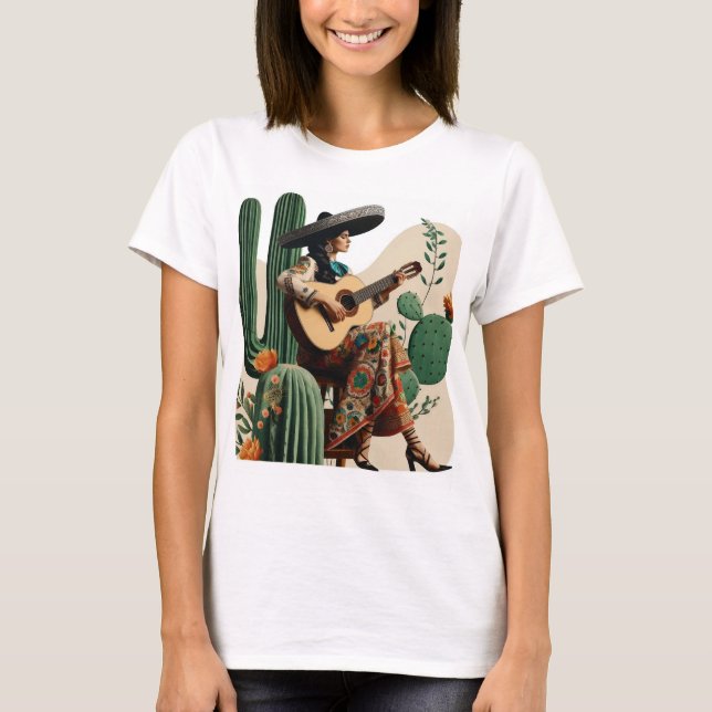 Camiseta Guitarrista feminina em ação" (Frente)