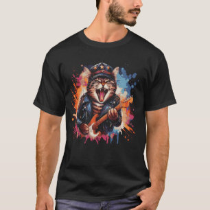 Camiseta Guitarrista Gato - Gato de Música Rock Engraçado