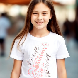 Camiseta Guitarrista Jogador de Música Rosa Nome Personaliz