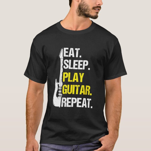 Camiseta Guitarrista - Repito: Comer Sleep Tocar Violão (Frente)