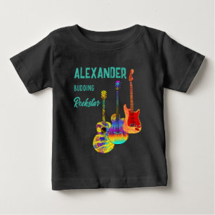 Camiseta guitarrista rockstar guitarras coloridas