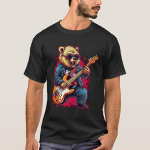Camiseta Guitarrista Urso Engraçado Tocando Violão