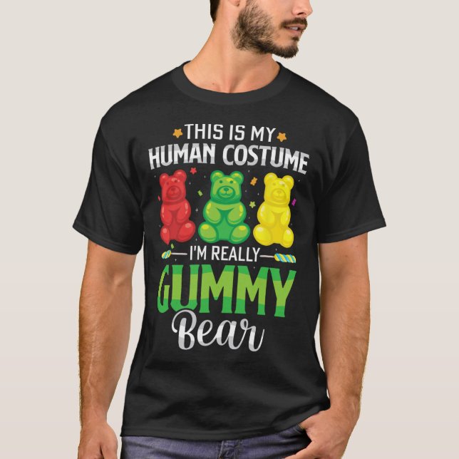 Camiseta Gummy Bear Meu Costume Humano Engraçado Doce Hallo (Frente)