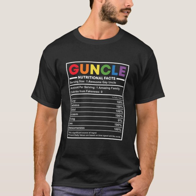 Camiseta Guncle Nutrition Facts Gay Unlce Pride Rainbow (Frente)
