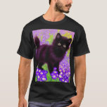 Camiseta Gustav Klimt Black Kitten<br><div class="desc">T-Shirt com um gatinho preto Gustav Klimt! Esta beleza de olhos largos se coloca num campo verde de flores roxas. Um presente pensativo para amantes de gatos e entusiastas de arte austríacos!</div>