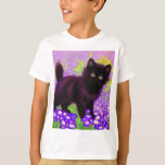 Camiseta Gustav Klimt Black Kitten<br><div class="desc">T-Shirt com um gatinho preto Gustav Klimt! Esta beleza de olhos largos se coloca num campo verde de flores roxas. Um presente pensativo para amantes de gatos e entusiastas de arte austríacos!</div>