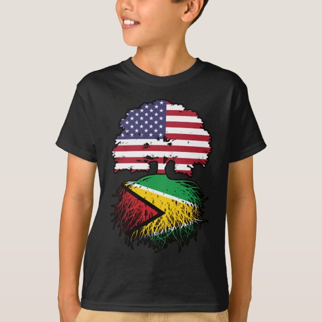 Camiseta Guyana Guyanese American Tree Roots Flag (Frente)