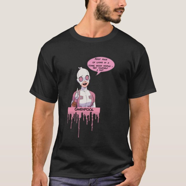 Camiseta gwenpool primeira regra gotejando cor-de-rosa Clás (Frente)