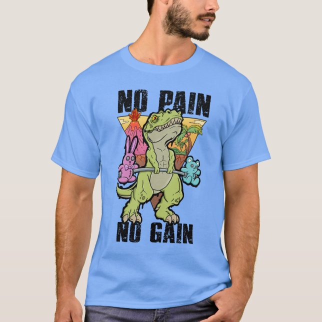 Camiseta Gym Dinossaur: Sem Dor, Sem Ganhos, Apenas Ganhos (Frente)