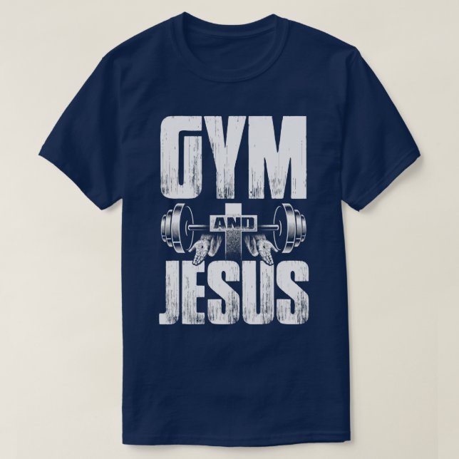 Camiseta Gym Jesus Barbell Levantando Pesos (Frente do Design)