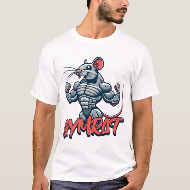Camiseta Gym Rat! Cartoon Muscular Engraçado (Frente)