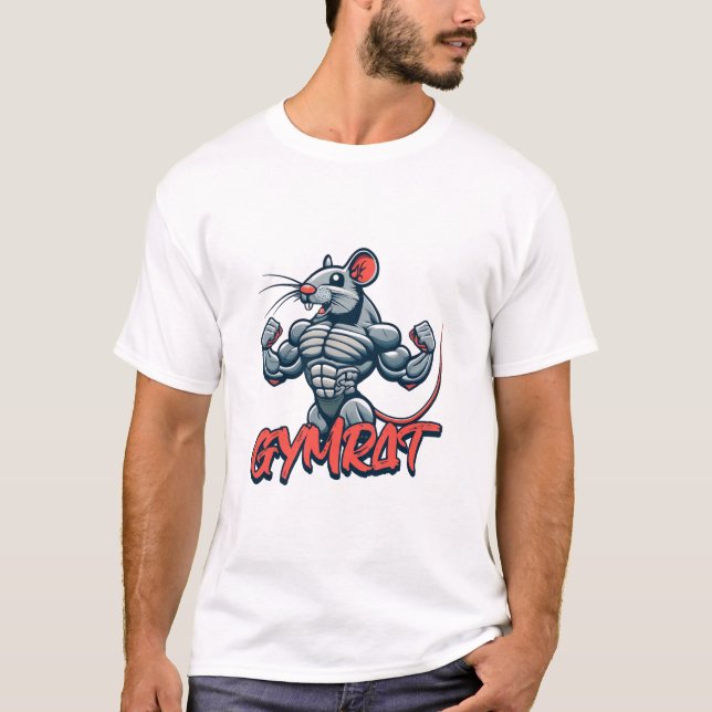 Camiseta Gym Rat! Cartoon Muscular Engraçado (Frente)