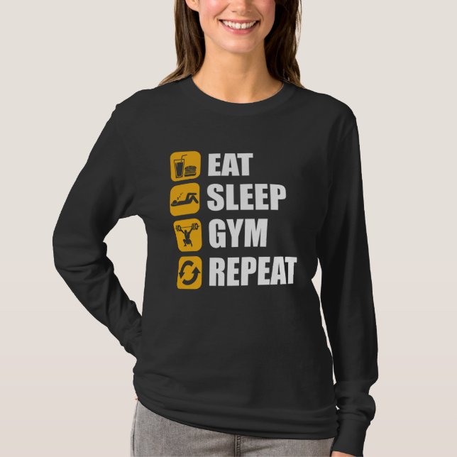 Camiseta Gym Workout Motivational Quote Eat Sleep Gym Repea (Frente)