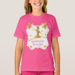 Camiseta Gymnast Ascensão Star Gymnastics Birthday Girl<br><div class="desc">O nome e a idade da sua filha com este ginasta cor-de-rosa,  branco e dourado a fazer um design de aniversário de salto aéreo "Ascensão Star" (ou outro texto),  completo com uma mistura de estrelas.  Ilustração e design por Designs Holiday Hearts (todos os direitos reservados).</div>