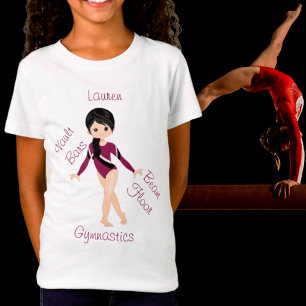 Camiseta Gymnastics Black Hair, Brown Eyes, Burgundy Leo