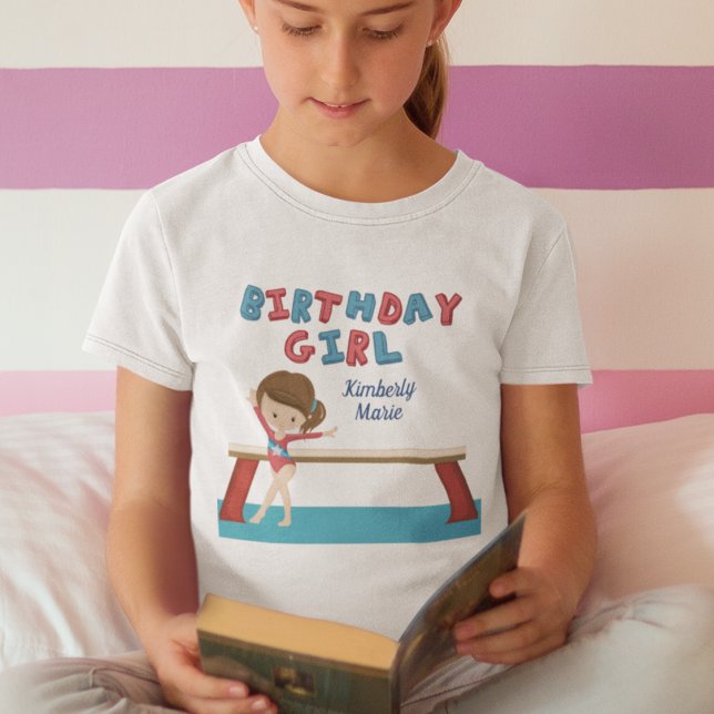 Camiseta Gymnastics Blue Monograma Gymnast Birthday Girl (Criador carregado)