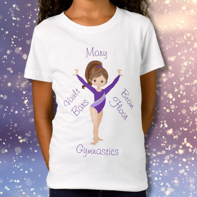 Camiseta Gymnastics Brunette, Brown Eyes, Purple Leotard (Criador carregado)