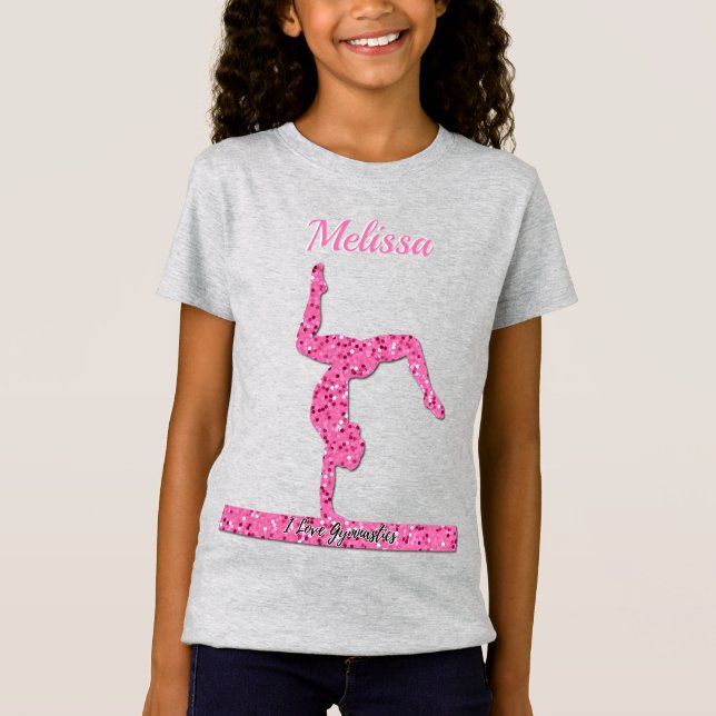 Camiseta Gymnastics Girl Sparkle Beam Rosa (Frente)